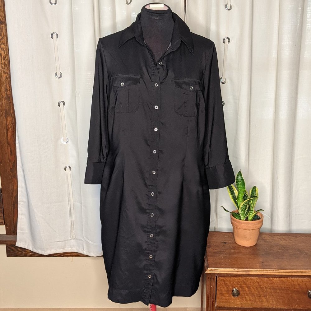WHBM black button down shirt dress 12